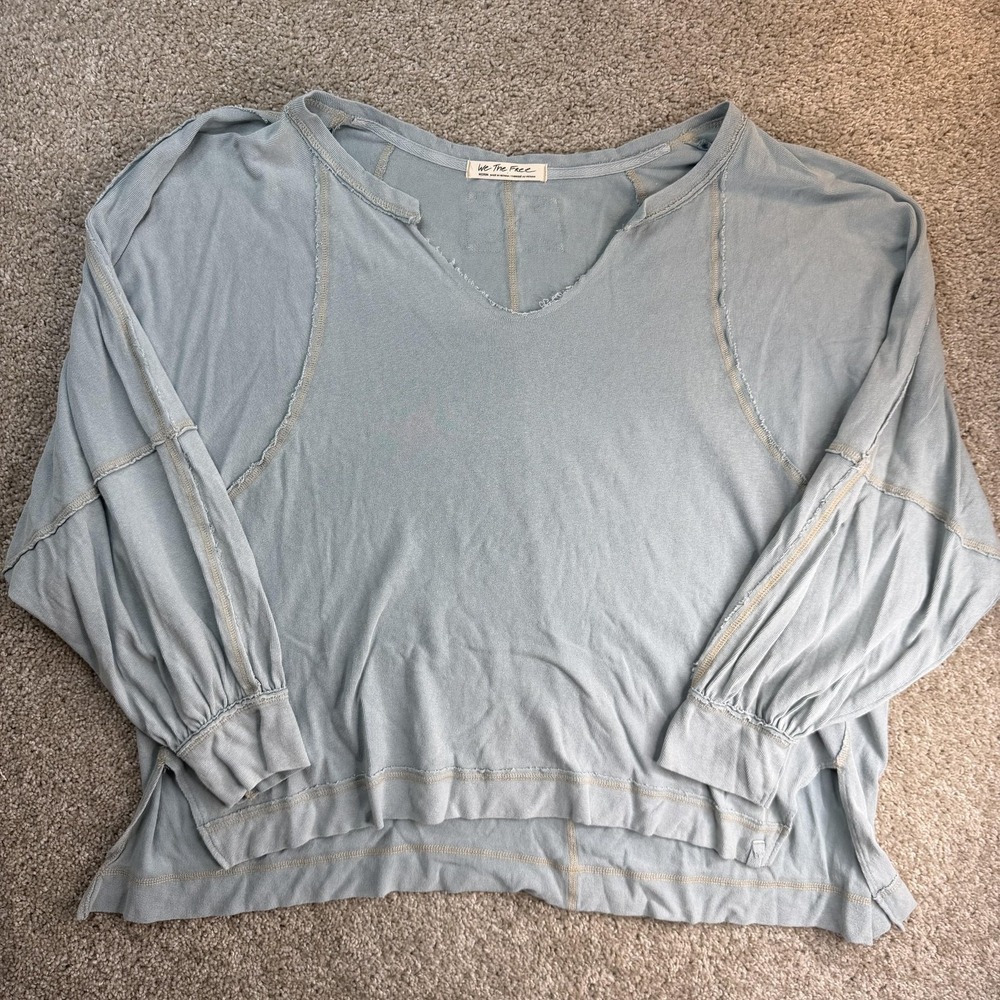 We The Free Shirt Womens M Blue V Neck Dolman Long Sleeve Jersey Relaxed Top